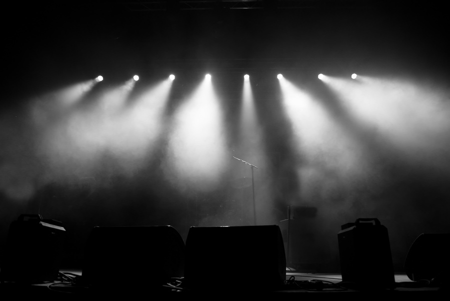 Stage lights. Black and white image